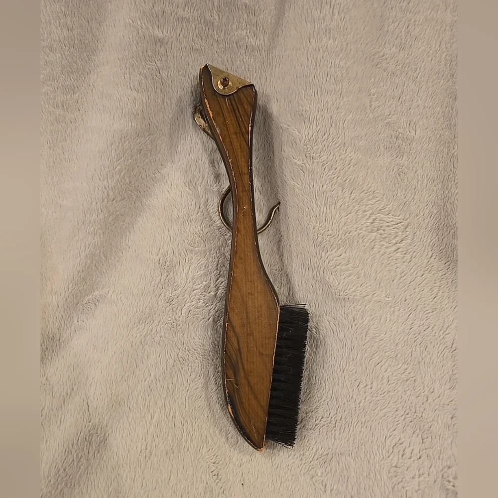 Vintage Folding Travel Hanger with Integrated‎ Lint Brushes Faux Wood Brass Tone